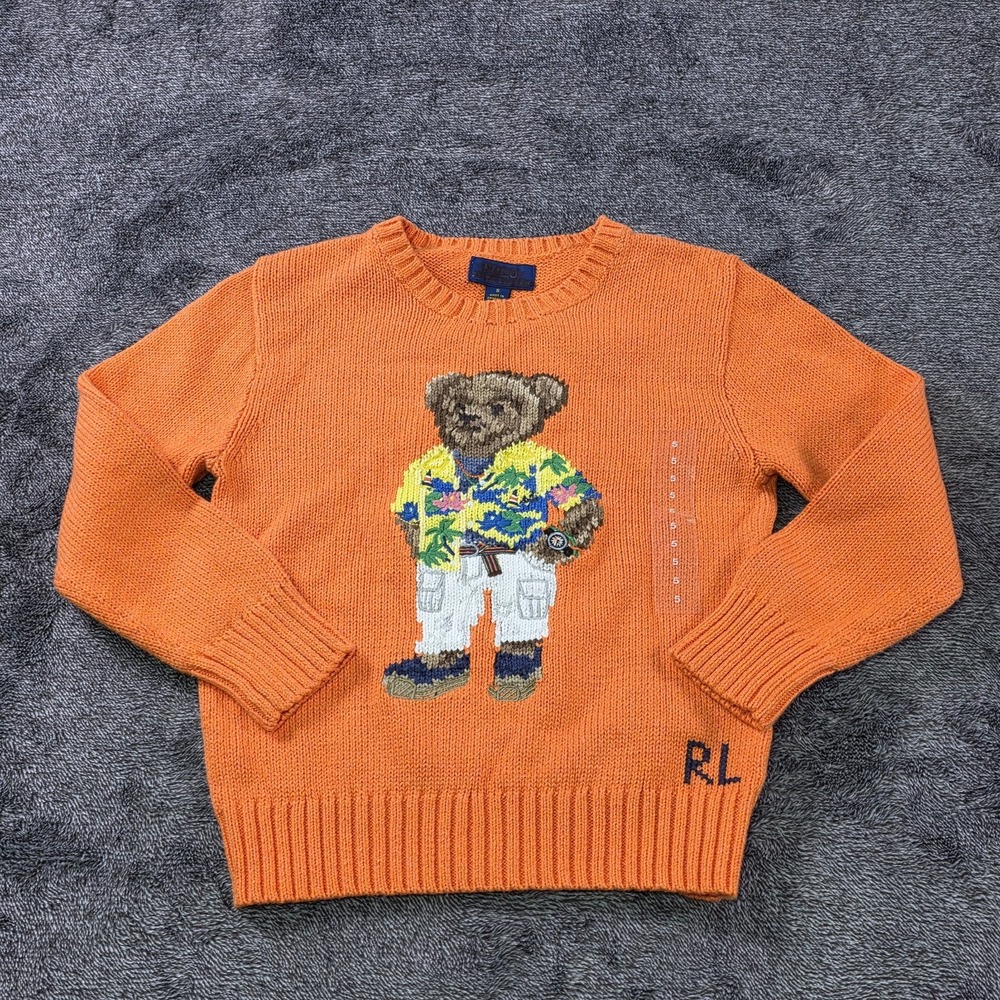 Ralph Lauren Polo Bear Sweater Kids SZ 5 Intarsia Knit Vacation Bear Chunk Knit